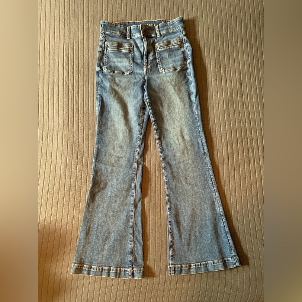 AE size 12 Long, high waisted, flare leg denim jeans